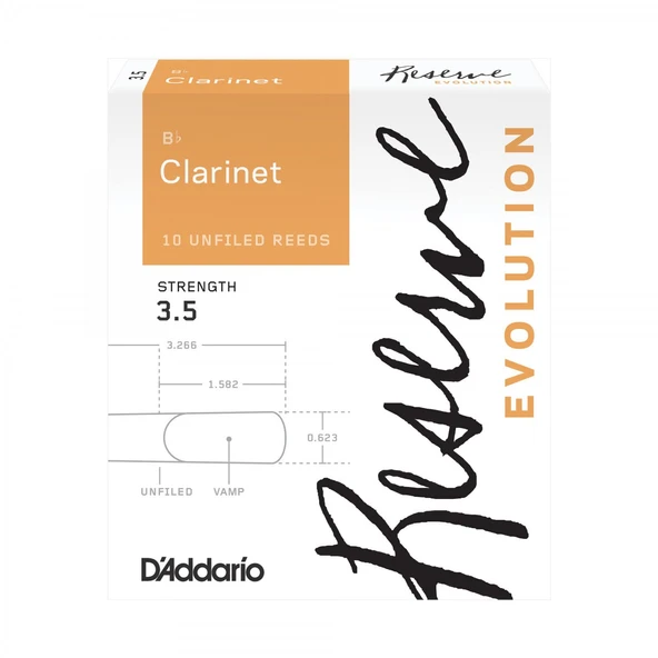 D'Addario DCE1035 Reserve Evolution Bb Klarnet Kamışı No: 3.5 (Profesyonel) - 10'lu Paket | Kalın Uç Tasarımı ve Zengin Ton Karakteri ürün görseli 1