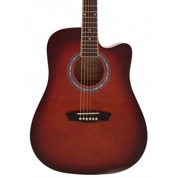 Washburn WA90CRDB Akustik Gitar - Kırmızı (Başlangıç/Orta - Dreadnought) | Parlak Kırmızı Bitiş, Yüksek Ses Projeksiyonlu Gövde, Krom Aksanlar, Ergonomik Sap | Ölçüler: 41 İnç Tam Boy ürün görseli 1