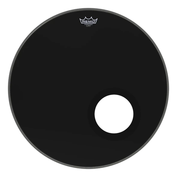 REMO P3-1022-ES-DM Powerstroke 3 Ebony Bas Davul Derisi (Profesyonel - 22 İnç Ported) | Ebony (Siyah) Finish, Kenar Kontrol Halkası, Mikrofon Kullanımı İçin Fabrika Çıkışlı Delikli | Ölçüler: 22 İnç Ç ürün görseli 1