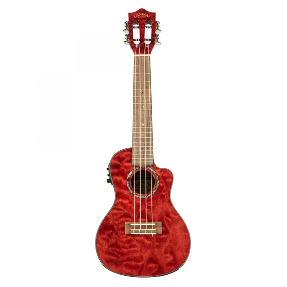 Lanikai QM-RDCEC Quilted Maple Elektro Ukulele - Kırmızı (Üst Segment - Concert Boy) | Kapitone Akçaağaç Kapak, Fishman Kula Preamp ve Ekolayzer, Parlak Kırmızı Finish, Zengin Rezonans | Ölçüler: Conc ürün görseli 1