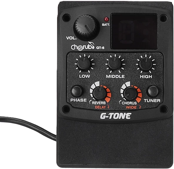 Cherub GT-6 Akustik Gitar Preamfi ve Efekt Ünitesi (Üst Segment - Çok Fonksiyonlu Preamp) | Reverb, Delay, Chorus ve Wide Efektleri, 3-Band EQ, Feedback Önleyici Notch Filtre | Ölçüler: Gelişmiş Monta ürün görseli 1