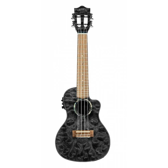Lanikai QM-BKCEC Quilted Maple Concert Elektro Ukulele (Siyah) | Şık Siyah Burst Sahne Işıltısı ürün görseli 1