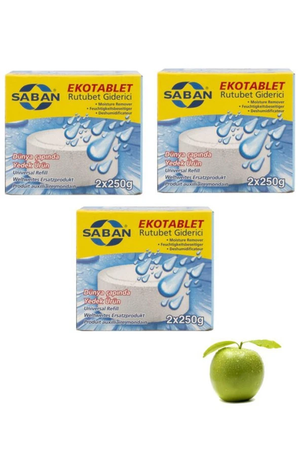 3 Adet 2x250 gr Nem Alıcı Rutubet Giderici Yedek Tablet Yeşil Elma ürün görseli 1
