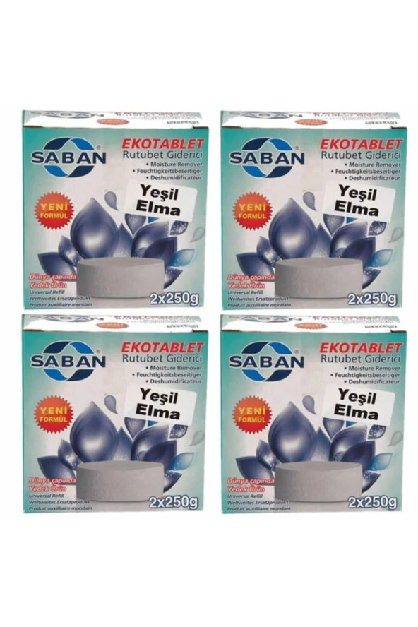 4 Adet 2x250 gr Nem Alıcı Rutubet Giderici Yedek Tablet Yeşil Elma ürün görseli 1