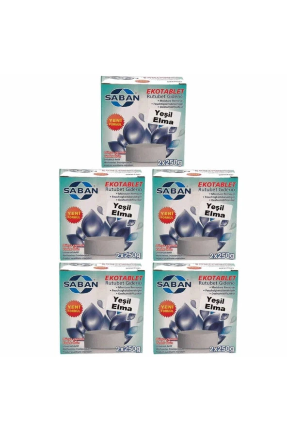 5 Adet 2x250 gr Nem Alıcı Rutubet Giderici Yedek Tablet Yeşil Elma ürün görseli 1