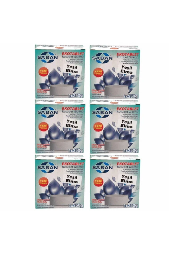 6 Adet 2x250 gr Nem Alıcı Rutubet Giderici Yedek Tablet Yeşil Elma ürün görseli 1