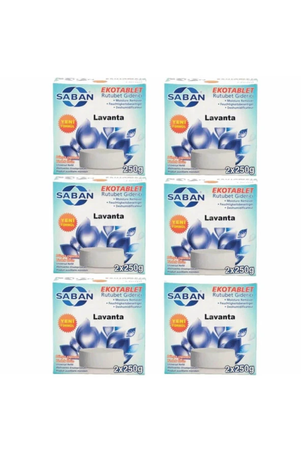6 Adet 2x250 gr Nem Alıcı Rutubet Giderici Yedek Tablet Lavanta ürün görseli 1