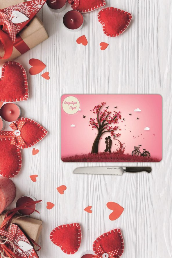 Sevgililer Günü Sevgiliye Özel Yazılı Cam Kesme Tahtası |Sv1| 30 Cm X 40 Cm ürün görseli 1
