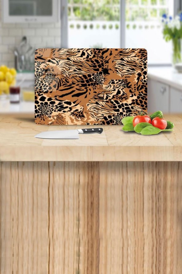 Leopar Desenli Cam Kesme Tahtası - Cam Kesme Tablası | 20 Cm X 30 Cm ürün görseli 1