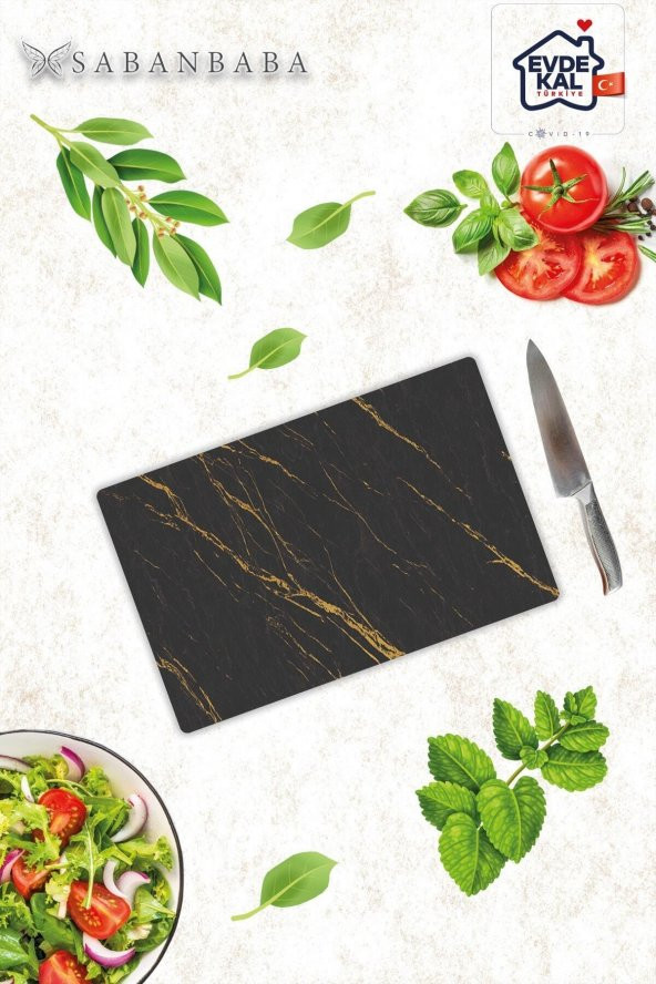 20x30 cm Siyah Altın Mermer Desenli Cam Kesim Tablası ürün görseli 1