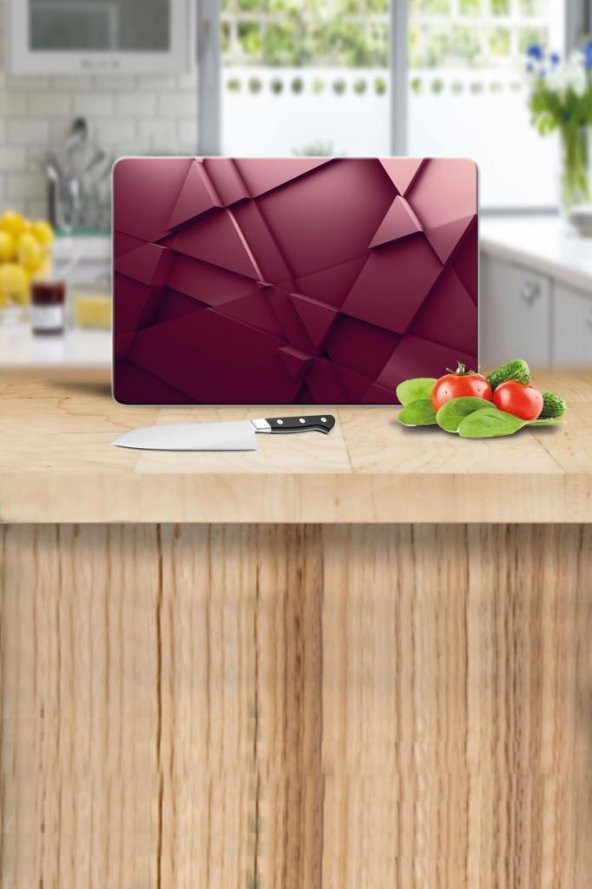 Kırmızı Üçgen Desenli Cam Kesme Tahtası - Cam Kesme Tablası  | 20 cm x 30 cm ürün görseli 1