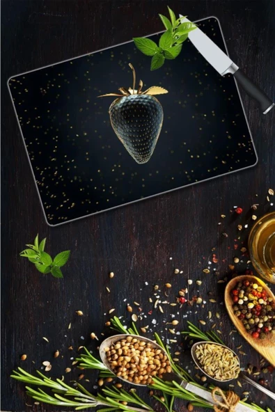 30x40 cm Cam Kesme Tahtası Altın Çilek ürün görseli 1