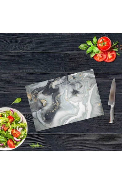 20x30cm - Gri Altın Mermer - Cam Kesme Tahtası ürün görseli 1