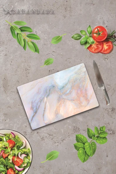 20x30cm - Ezgi  Mermer Görünümlü - Cam Kesme Tahtası ürün görseli 1