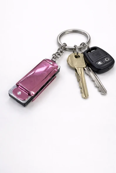 Unisex Pembe Metal Mini Mızıka Anahtarlık Dayanıklı Şık Tasarım ürün görseli 1