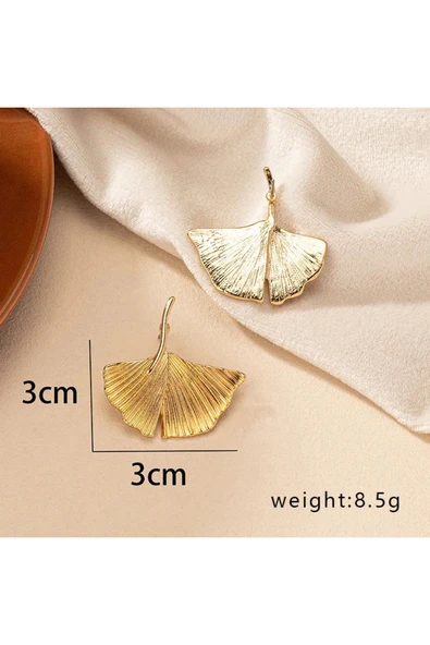 Gold Ginkgo Yaprağı Küpe - Resim 4