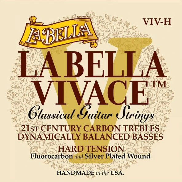 La Bella VIV-H Vivace Karbon Klasik Gitar Teli (Üst Segment - Hard Tension) | Vivace Karbon Tizler, Gümüş Kaplama Baslar, Yüksek Gerilim, Güçlü ve Parlak Ses Projeksiyonu | Uyum: Tüm Standart Klasik G ürün görseli 1