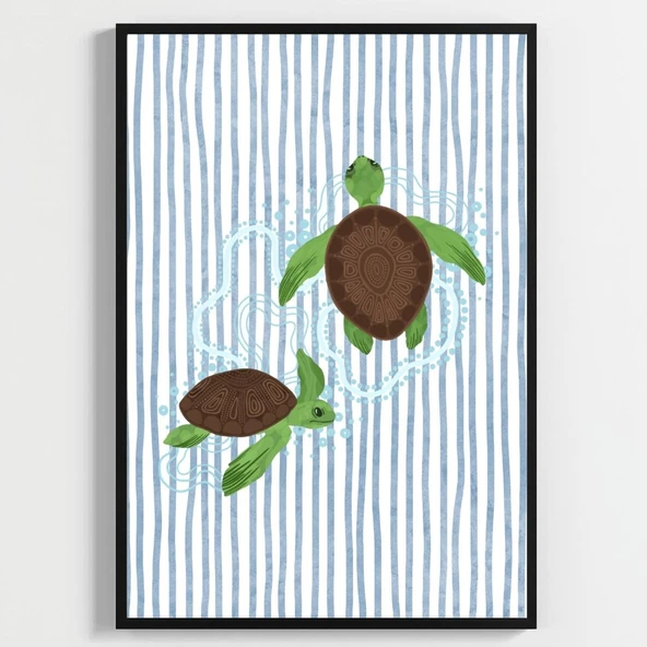 Besay Tiny Turtles:Sevimli Kaplumbağalar Çocuk Odası Posteri–Dekoratif 3lü Set A3 Çerçevesiz ürün görseli 1