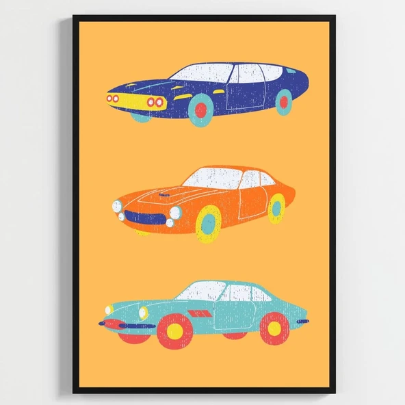 Besay Tam Gaz Macera:Renkli Arabalar, Uçak ve Vespa Çocuk Odası Posteri–Dekoratif 3lü Set A4 Çerçevesiz ürün görseli 1
