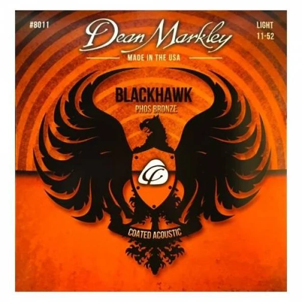 Dean Markley 8011 Blackhawk Akustik Gitar Teli Seti (Profesyonel - 11-52 Coated) | Fosfor Bronz, Korumalı Mikro-Kaplama Teknolojisi, Paslanmaya Dayanıklı Parlak Ton | Ölçüler: 0.011 - 0.052 İnç Takım ürün görseli 1