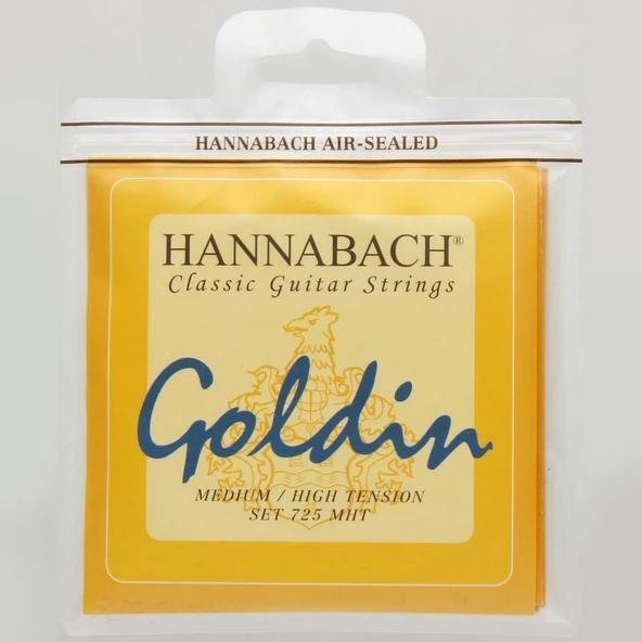 Hannabach 725mht Goldin Klasik Gitar Teli Seti (üst Segment - Premium Seri) | Super-carbon Tizler, Goldin Altın Alaşımlı Baslar, Medium/high Tension Karma Sertlik | Ölçüler: 4/4 Standart Klasik Gitar ürün görseli 1