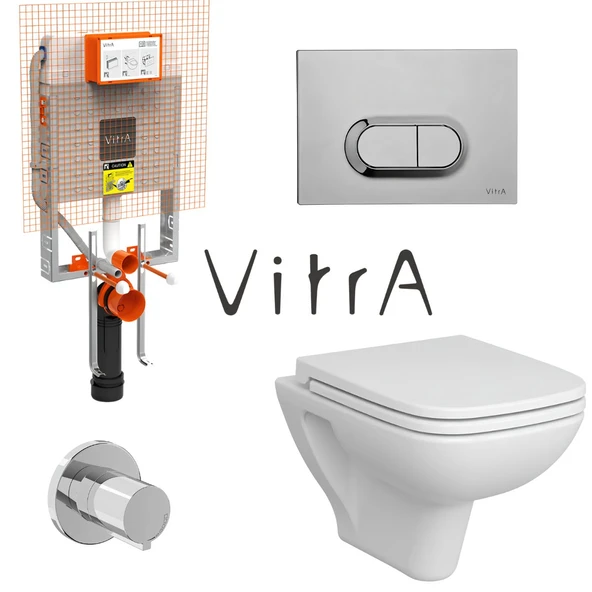 Vitra S20 Kanallı Beyaz Asma Klozet 5505L003-0868, Vitra Gömme Rezervuar Set 768-1851 ürün görseli 1