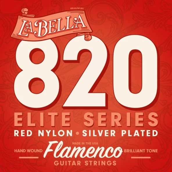 La Bella 820 Flamenko Gitar Teli Seti (profesyonel - Kırmızı Naylon) | Flamenco Series, Kırmızı Naylon Tizler, Gümüş Kaplama Baslar, Hızlı Atak Ve Keskin Ton | Ölçüler: 4/4 Standart Flamenko Gitar ürün görseli 1