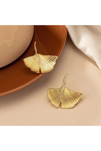 Gold Ginkgo Yaprağı Küpe ürün görseli 1
