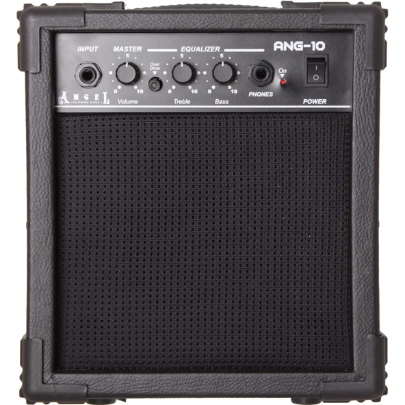 Angel ANG-10-BK 10 Watt Elektro Gitar Amfisi - Siyah (Başlangıç - Çalışma Amfisi) | Clean ve Overdrive Kanalları, 2 Bant EQ (Bass/Treble), Kulaklık ve Aux Girişi | Ölçüler: 235 x 155 x 235 mm ürün görseli 1