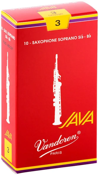 Vandoren SR303R Java Red Cut Soprano Saksafon Kamışı No: 3.0 (Profesyonel/Caz) - 10'lu Kutu | Soprano İçin Canlı ve Modern Ton, Hızlı Atak Kabiliyeti ürün görseli 1