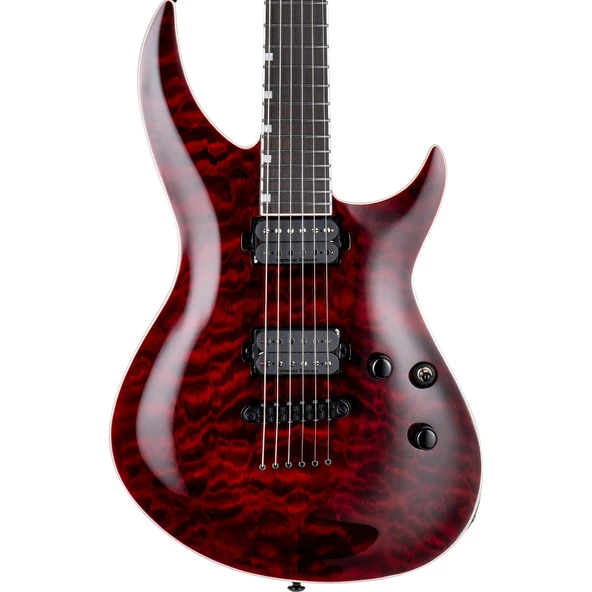 Esp Ltd Lh31000Qmstb H-3 1000 Qm See Thru Black Cherry (üst Segment - Deluxe Seri) | Kapitone Akçaağaç Kapak, Seymour Duncan Sentient/nazgûl Manyetikler, Deri Kesik Kasa | Ölçüler: 648 Mm Skala Uzunlu ürün görseli 1