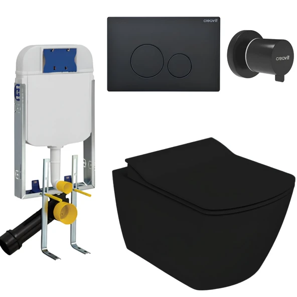 Creavit Elegant Kanalsız Kömür Karası Asma Klozet Set EG321, Creavit Kömür Karası Terra Gömme Rezervuar Seti ürün görseli 1