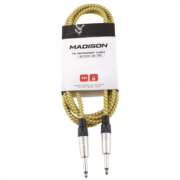 Madison MIC030-3M-TWD Örgülü Gitar Kablosu (3m Sarı Çizgili) | Tweed Tarzı Retro Estetik ürün görseli 1