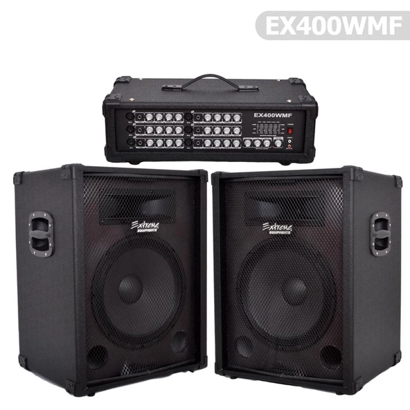 Extreme EX400WMF Taşınabilir Amfi Ses Sistemi | 2 Kolon + Kafa Mikser Anfi Bluetooth Bağlantı, 200W çıkış Gücü ürün görseli 1