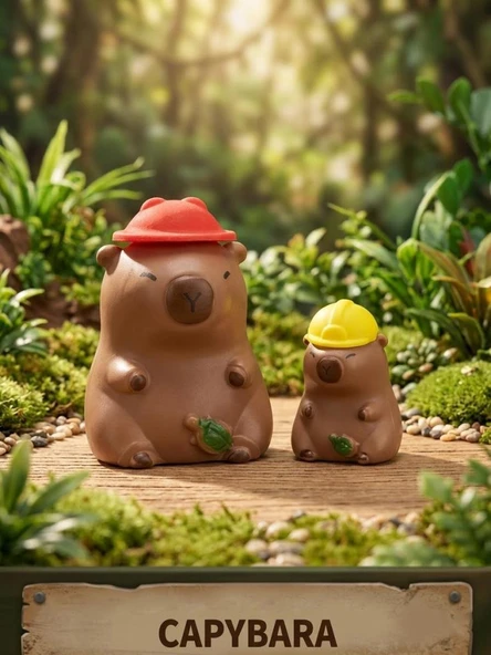 Büyük Küçük Mini 2'li 10 cm ve 6 cm Kapibara Dekoratif Oyuncak Hayvan Figür Seti ürün görseli 1
