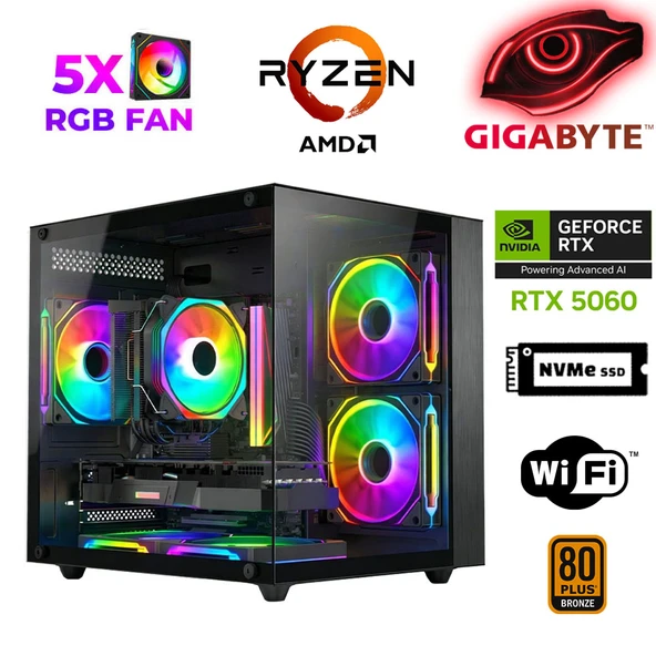Xaser Epic X80 Ryzen 5 8400F 16GB DDR5 Ram 1TB M.2 NVMe SSD 8GB RTX5060 Masaüstü Oyuncu Bilgisayarı ürün görseli 1