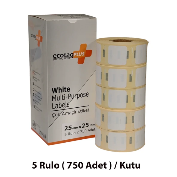 Ecotagplus Dymo Muadili Etiket - 25 mm x 25 mm - 5 x 750 Adet -  Eko Paket ürün görseli 1