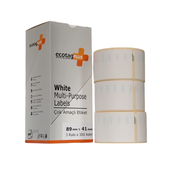 Ecotagplus Dymo Muadili Etiket - 89 mm x 41 mm - 3 x 300 Adet - Eko Paket - 11356 ürün görseli 1