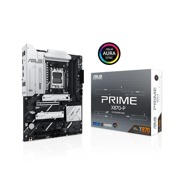 ASUS PRIME X870-P AMD X870 AM5 Soket 8000Mhz DDR5 USB3.2 AURA RGB ATX Anakart ürün görseli 1