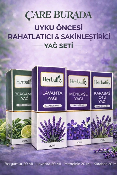 Sakinleştirici ve Uyku Öncesi Rahatlatıcı Yağ Seti (Bergamut Yağı & Lavanta Yağı & Karabaş Yağı & Menekşe Yağı) ürün görseli 1