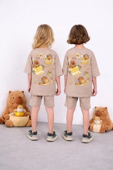 Cg Kids Capybara Unisex Kız Çocuk & Erkek Çocuk Alt Üst Takım Süper Kalite Sırt Baskı Detaylı ürün görseli 1