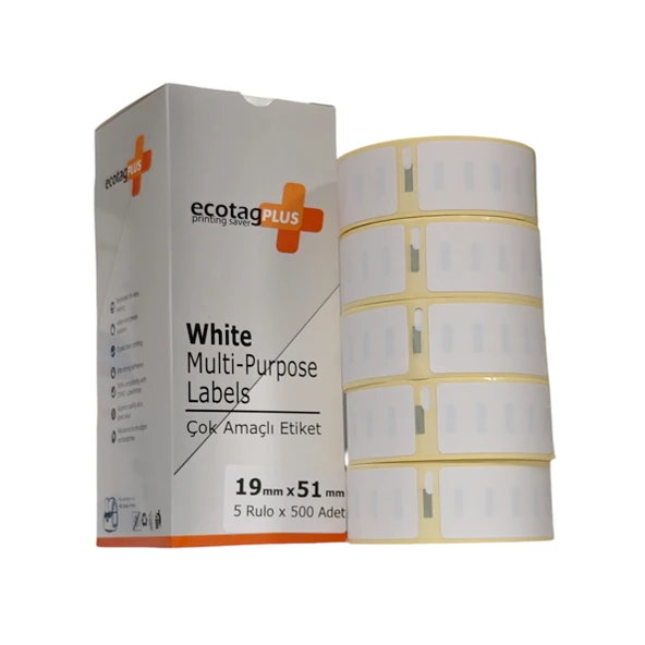 Ecotagplus Dymo Muadili Etiket - 19 mm x 51 mm - 5 x 500 Adet - Eko Paket - 11355 ürün görseli 1