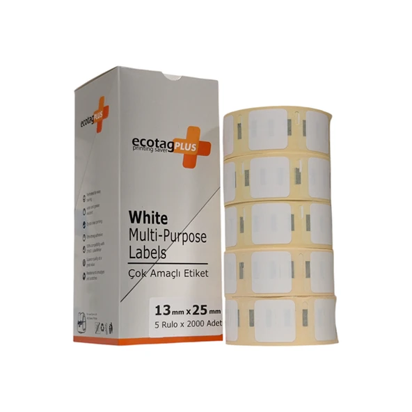 Ecotagplus Dymo Muadili Etiket - 13 mm x 25 mm - 5 x 2000 Adet - Eko Paket - 11353 ürün görseli 1