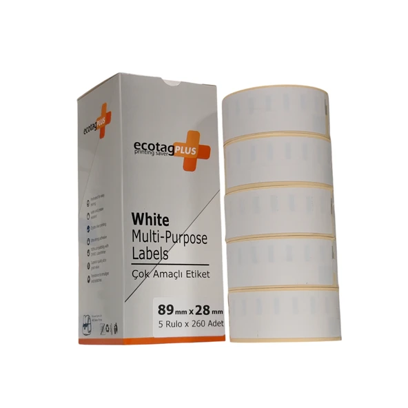 Ecotagplus Dymo Muadili Etiket - 89 mm x 28 mm - 5 x 260 Adet -  Eko Paket - 99010 ürün görseli 1
