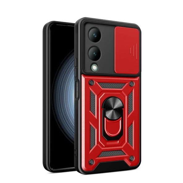 Vivo Y17s Kılıf Pars Lens Yüzüklü - Kırmızı ürün görseli 1