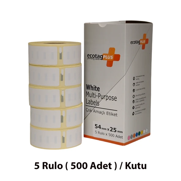 Ecotagplus Dymo Muadili Etiket - 54 mm x 25 mm - 5 x 500 Adet -  Eko Paket - 11352 ürün görseli 1