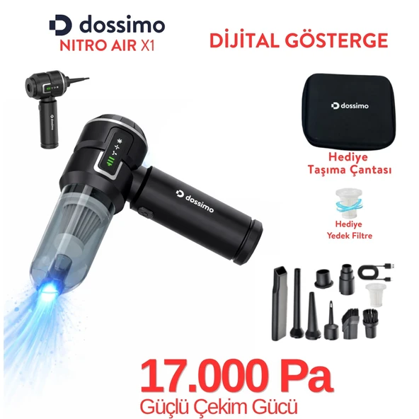Nitro X1 Kablosuz Araç İçi Süpürge  Güçlü Vakum  Hava Pompası  Dijital Gösterge  Çanta Hediyeli ürün görseli 1