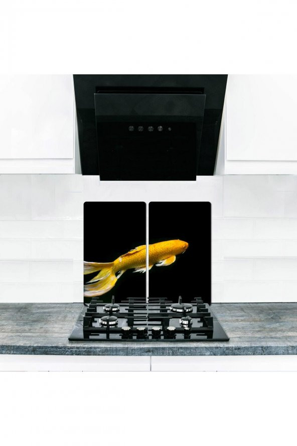 Cam Ocak Koruyucu ve Kesim Tablası Sarı Balık (60cm x 52cm) 2 Parça, 4lü Ocaklar ürün görseli 1