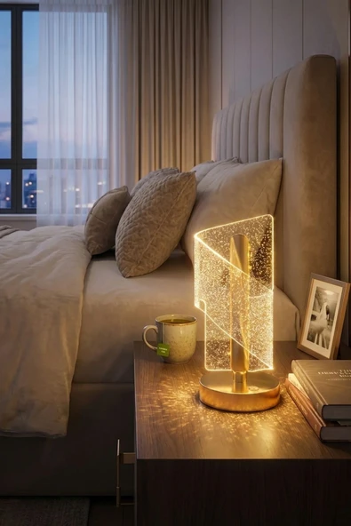 Dokunmatik Şarjlı LED Masa Lambası Gold Kristal Dekoratif 3 Işık Modlu Kablosuz Aydınlatma ürün görseli 1