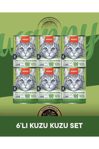 Tahılsız %100 Gerçek Et Kuzulu Ezme Kedi Konserve Maması Seti 6x375 gr ürün görseli 1